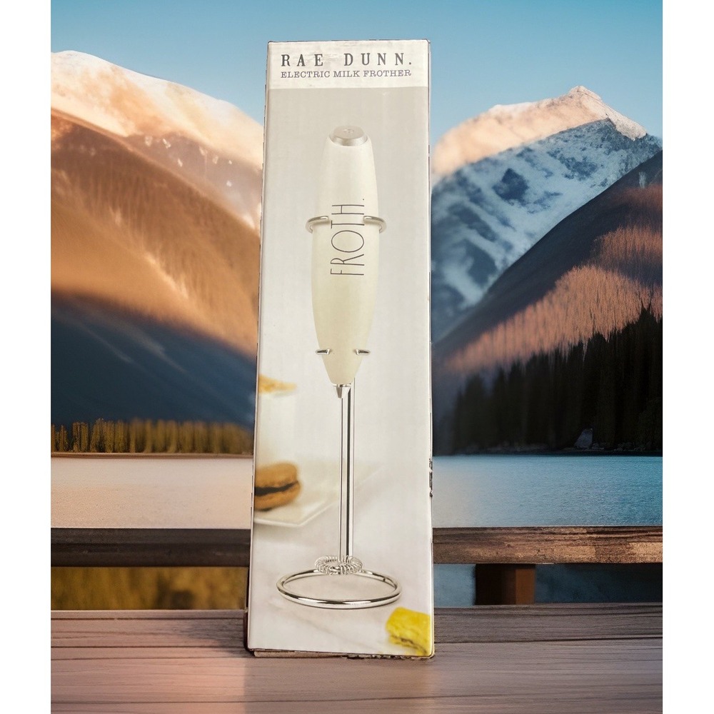 Rae Dunn Milk Frother & Stand Handheld Portable Electric Drink Mixer Cream Color